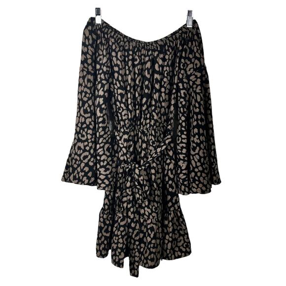 Vici Leopard Off the Shoulder Flared Sleeve Mini Dress Size XS - Picture 2 of 10